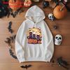 Ladies Spring Autumn Casual Hooded Long Sleeve Big Pocket Halloween Pumpkin Cat Printed Pullover Hoodies Sweatshirt Top