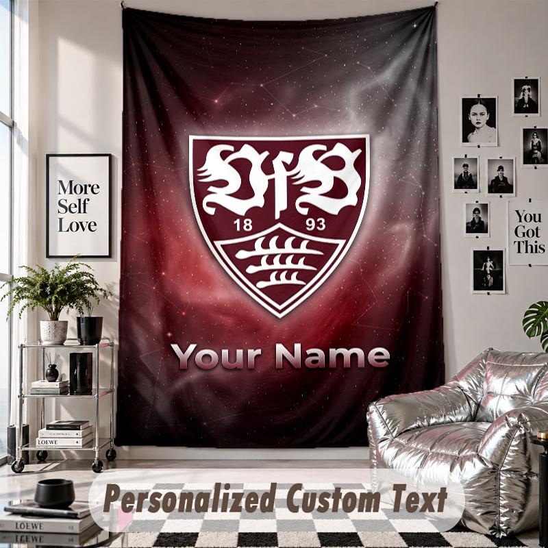 Wall Hanging Tapestry With Custom Name & Text, VfB Stuttgart FC Decorative Tapestry For Bedroom