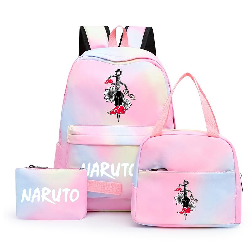 3Pcs/set Anime Naruto Backpack Back To Schoobag with Lunch Bag for Teen Gir Boy Student Bookbag Men Women Leisure Travel Bag