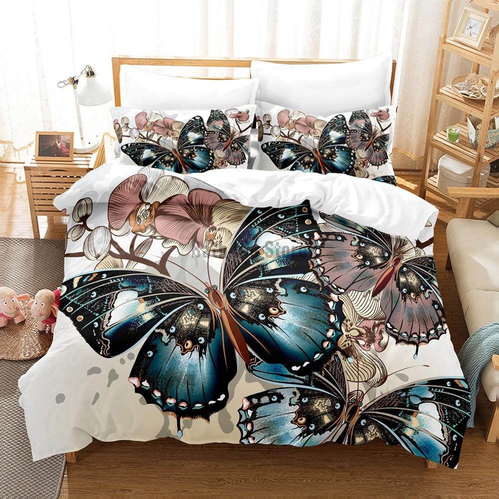 Letter Butterfly Print Bedding Set 3D Duvet Cover Luxury Fancy Queen King Home Textile Decor For Woman Wilf Gift Bed Linen