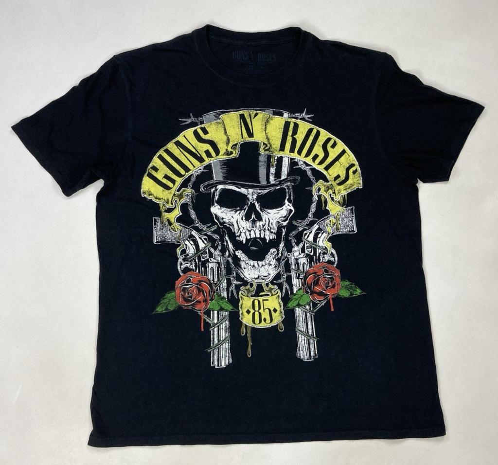 Guns N Roses 85 Футболка с принтом Череп и Пистолет Мужская L Черная Короткий рукав Музыка
