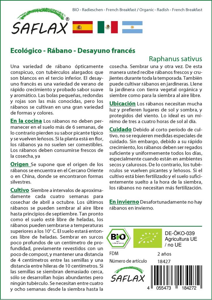SAFLAX Сад в сумке - Органический - Редис - Французский завтрак - 150 семян - С субстратом в подходящем стоячем мешке - Raphanus sativus