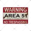 Warning Metal Sign Vintage Plaque Metal Caution Area 51 No Trespassing Retro Garden and Yard Caution Tin Sign Garage Park Decor