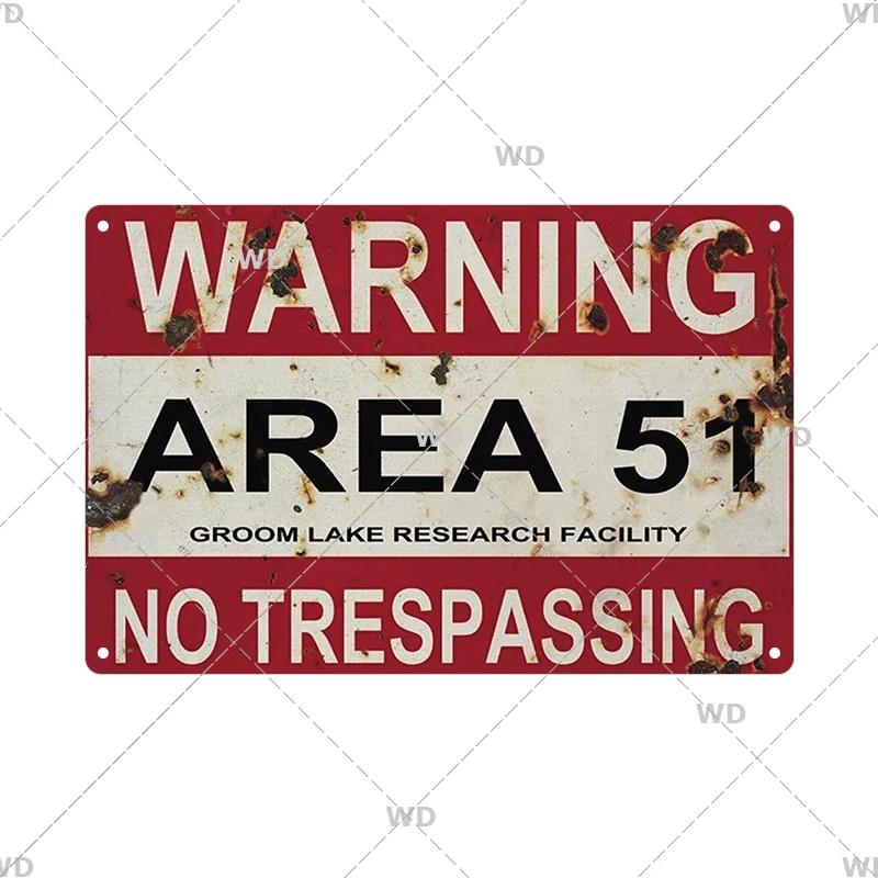 Warning Metal Sign Vintage Plaque Metal Caution Area 51 No Trespassing Retro Garden and Yard Caution Tin Sign Garage Park Decor
