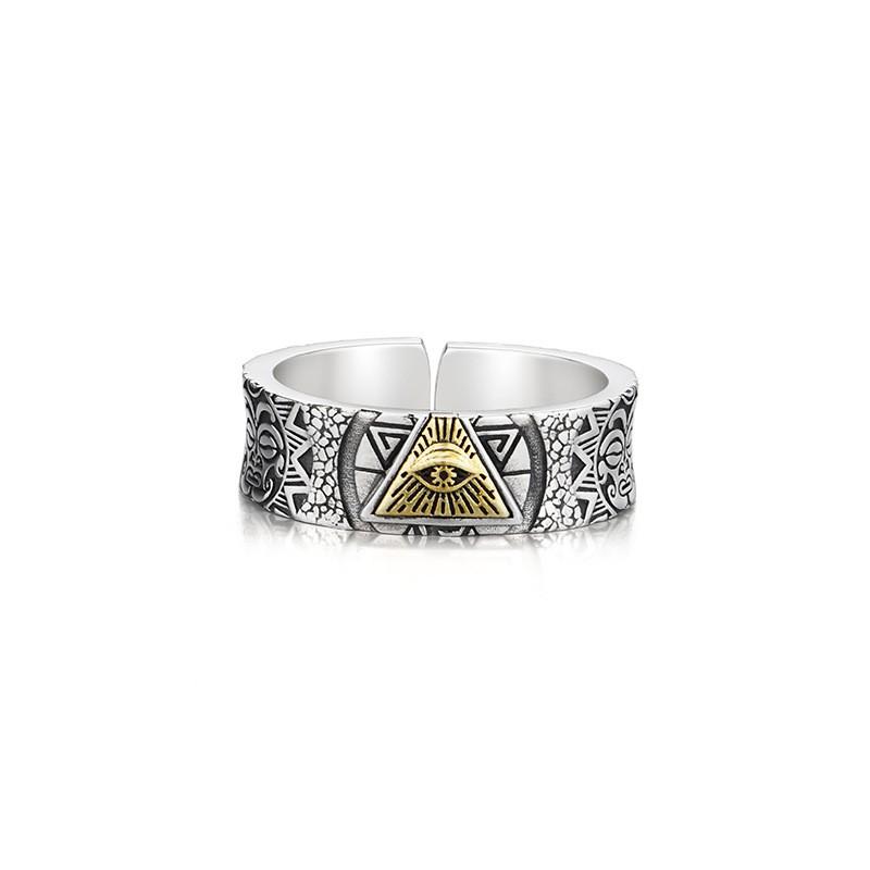 Adjustable Open Ring Men Women Vintage Geometric Eye Of Providence Symbol Plated Bohemian Statement