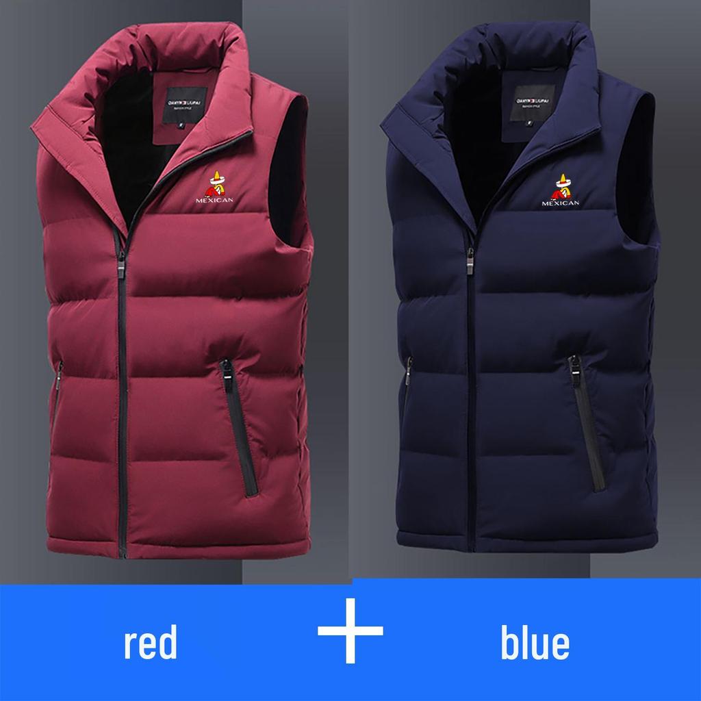 Мужской осенне-зимний пуховый жилет со стойкой – без рукавов, плотный и теплый