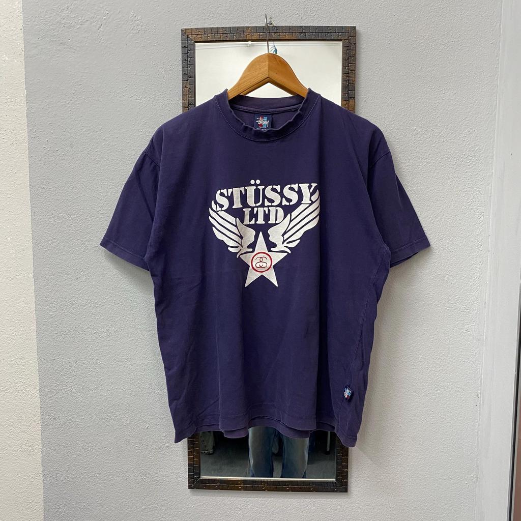 Винтажная футболка STUSSY 90-х с графикой Avirex Rip-Off Logo, выцветшая, размер Medium