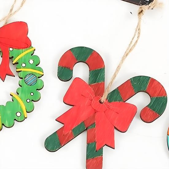 Yousheng 12 Pcs Wooden Christmas Ornaments To Paint DIY Blank Unfinished Wood Reindeer Santa Claus Christmas Tree Bell Wreath Cutouts for Winter