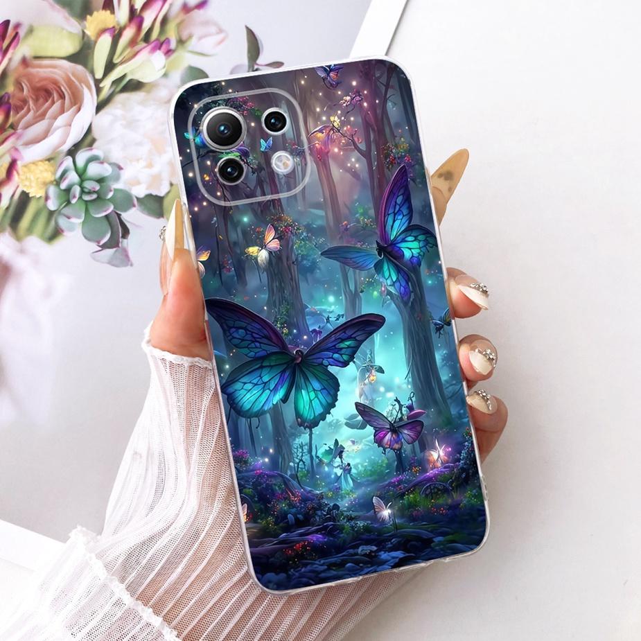 For Xiaomi Mi 11 Lite Case Luxury Flowers Butterfly Painted Cover Soft Silicone Case For Xiaomi Mi 11 Pro Mi11 Ultra Fundas Bags