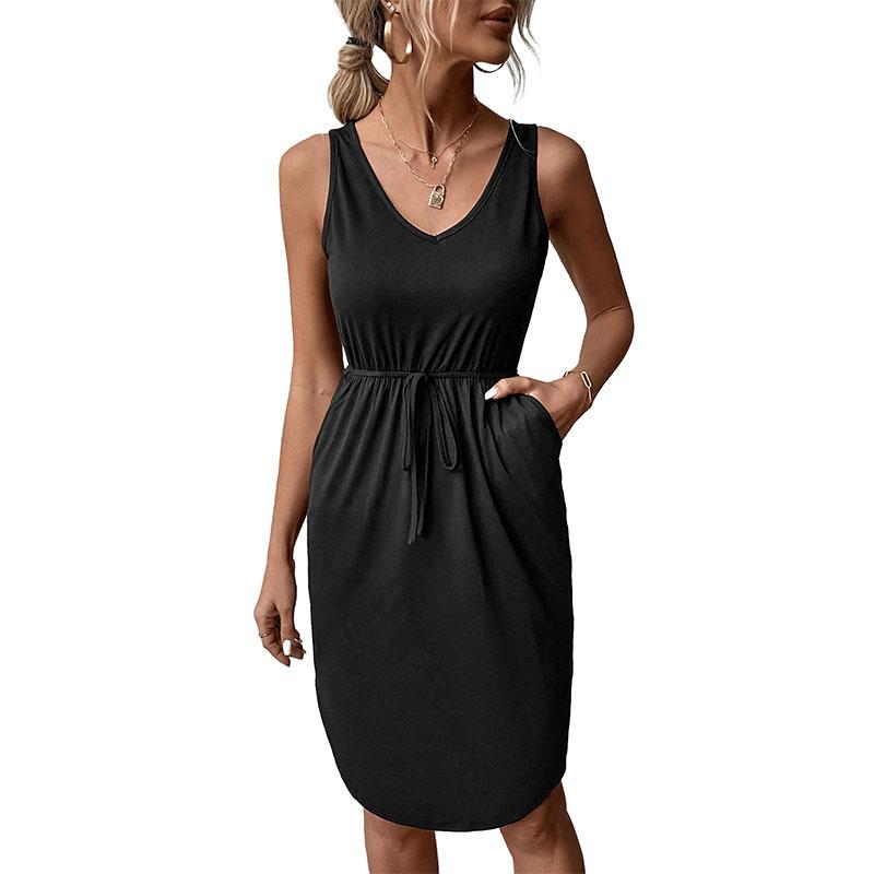 Лето 2025 года, новое модное женское повседневное однотонное платье без рукавов