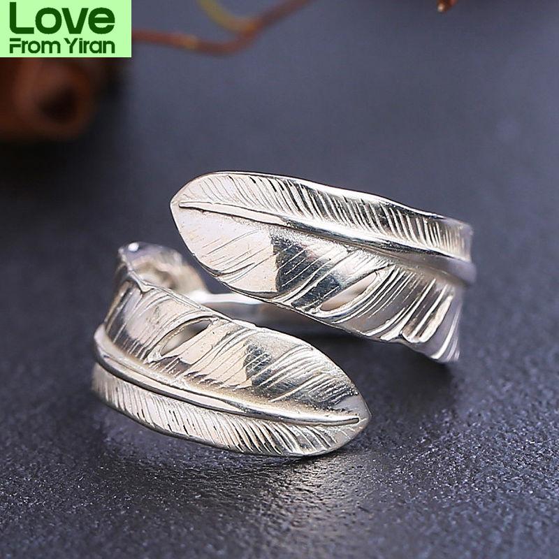 Fashion Unique Design Feather Opening Adjustable Metal Ring Men And Women Retro Trend Couple Jewelry Gift