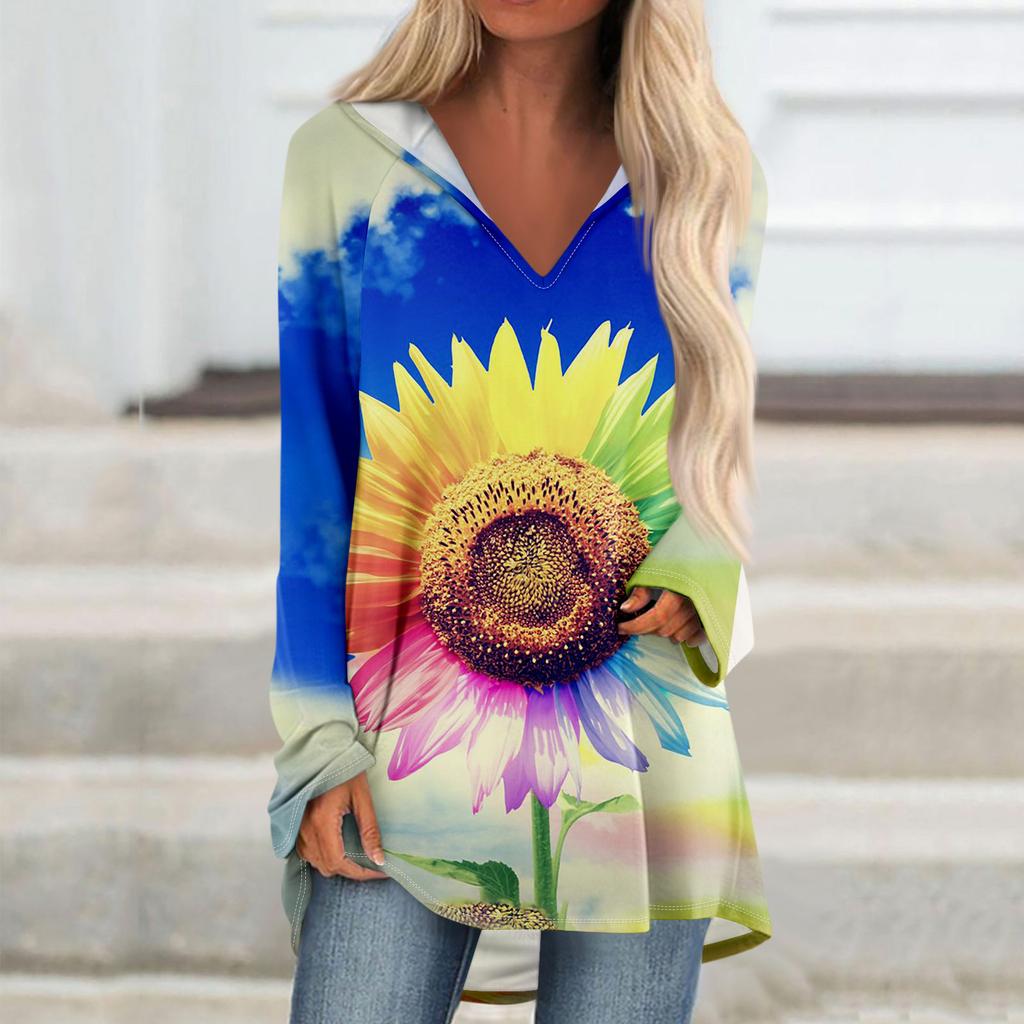 Женские свободные топы с V-образным вырезом и капюшоном с длинными рукавами, повседневные топы, домашние пижамы для отдыха, топы