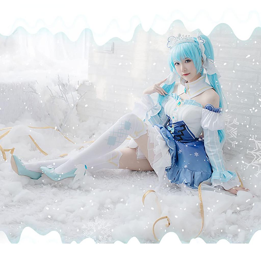 [Milky Time] Snow Miku Hatsune Miku Cosplay Costume with Wig, Halloween Costume for 2019