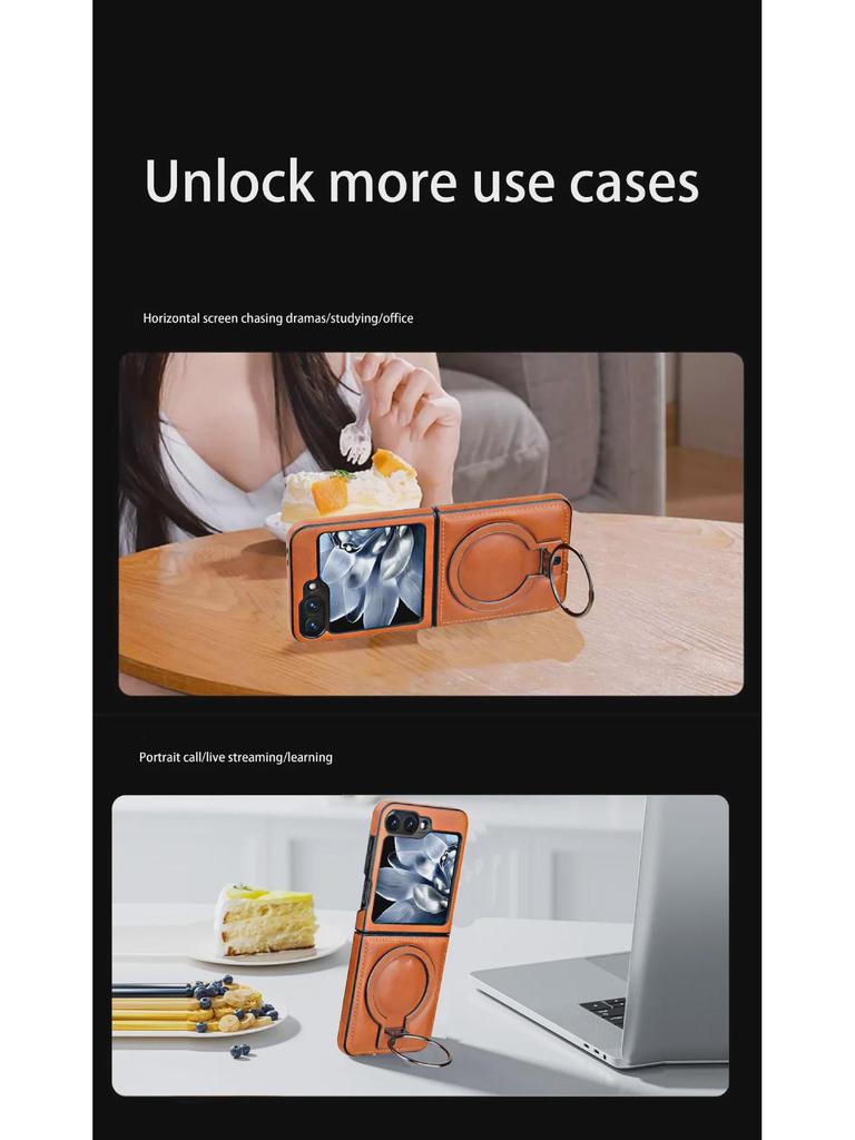 Magnetic Leather Case & Racket Holder for Samsung Galaxy Z Flip6/Flip5