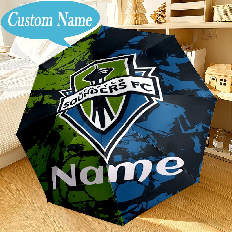 Custom Name Umbrella Seattle FC Crest Umbrella 8-Frame for Travel, Camping, Casual Lightweight Portable, Essential for Family Gifts