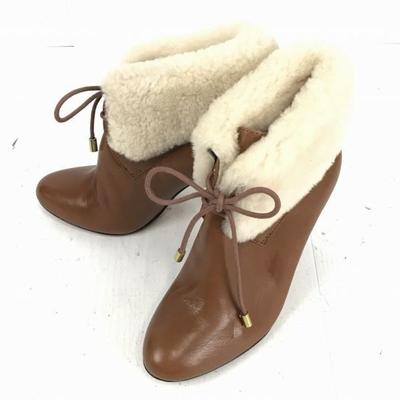 Меховые ботильоны на каблуке 5.5B Коричневые(ИСПОЛЬЗОВАЛ)