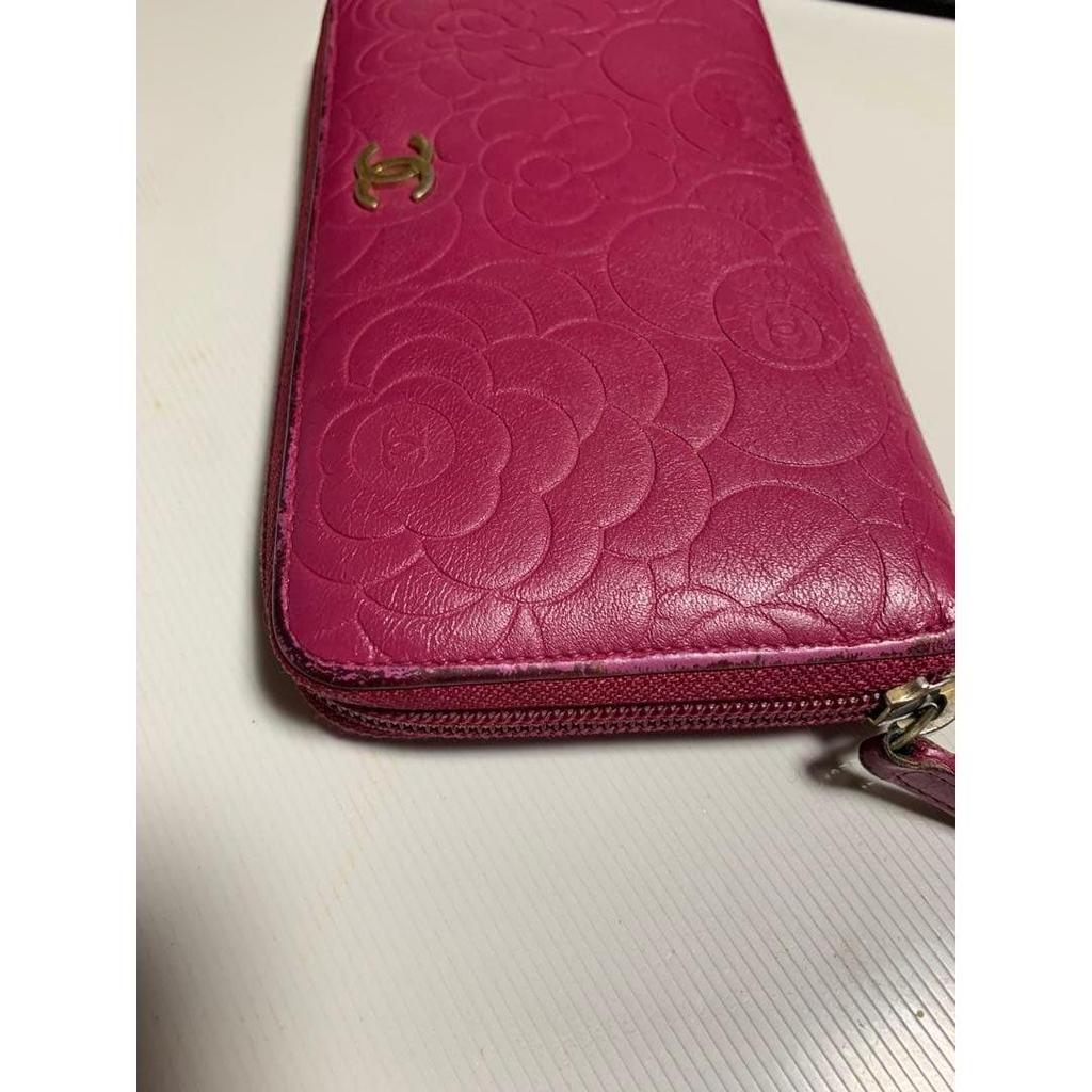 Used CHANEL Camellia Round Zip Long Wallet Pink Rare Item