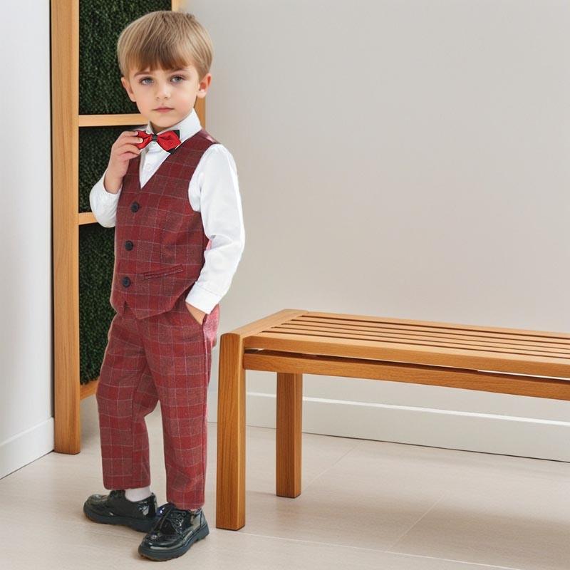 Костюм для мальчиков в британском стиле, костюм для ведущего, красный клетчатый костюм для малышей на Новый год, красивый детский смокинг с цветочным принтом на свадьбу