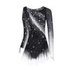 Girls Lyrical Dance Dress Round Neck Asymmetrical Split Shiny Rhinestones Contrast Color Figure Skating Gymnastics Gown