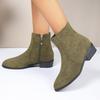 European and American Foreign Trade Side Zipper Thick Heel Suede Martin Boots Women's Cross-border Low Heel Large Size Thin Short Bare Boots