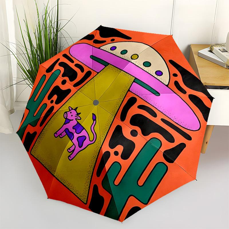 1pc UFO Cow Auto Open/close, All-Season Portable Folding Umbrella for Women & Men, Travel, Everyday, Formal Events -06172