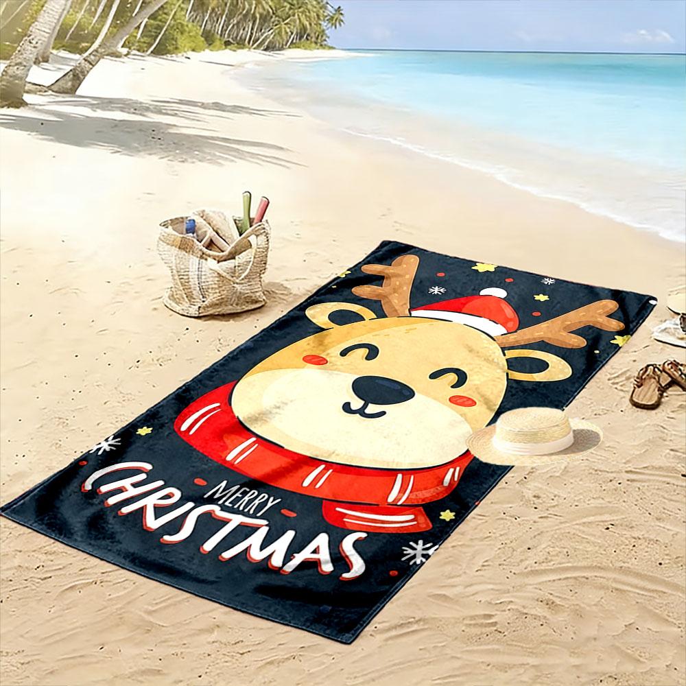 Cozy festive reindeer delight Print beach towel, quick drying, suitable for travel, outdoor sports, jogging, the beach and swimming, gift