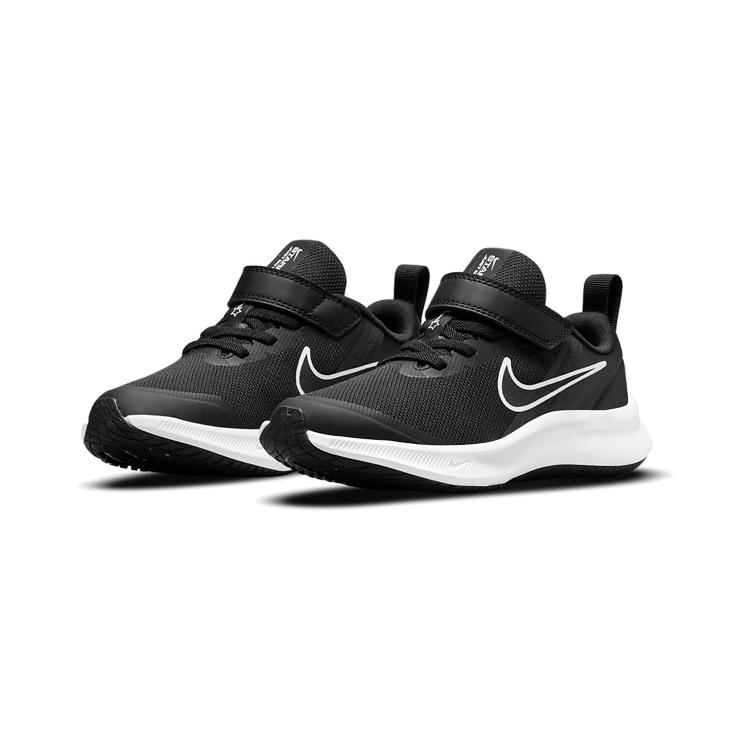 Nike Star Runner 3 Удобные, износостойкие, нескользящие и дышащие низкие детские кроссовки для бега Черно-белые DA2777-003