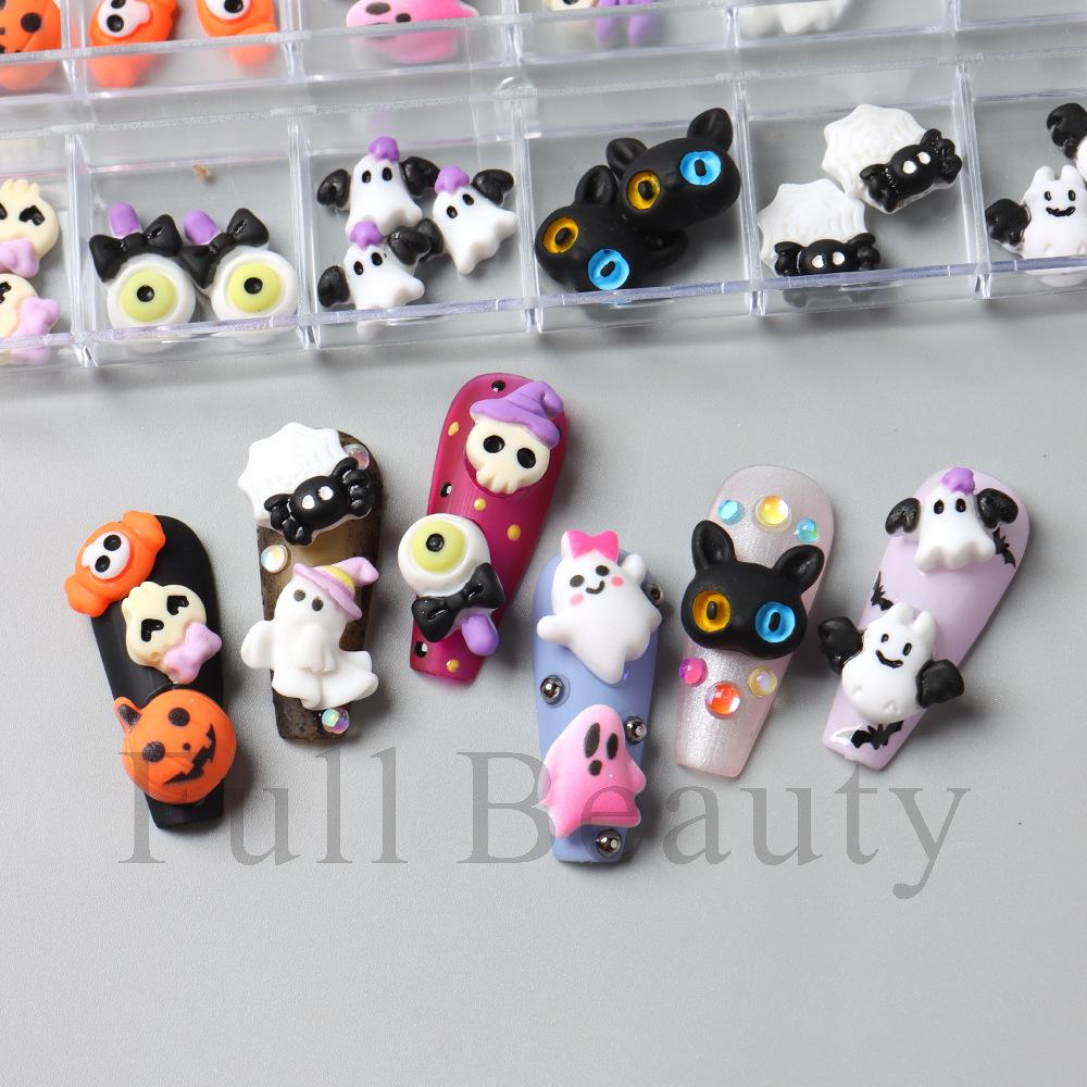 New Nail Art Accessories Halloween Cartoon Cute Resin Ghost Skull Candy Bat Nail Accessories