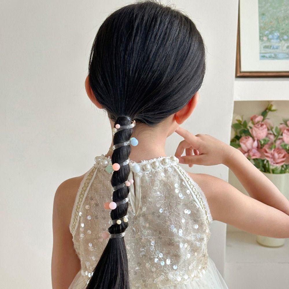Beads Transparent Ponytail Holder Elastic Pearl Hair Ring Creative Telephone Line Hair Rope Daily