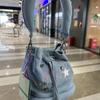 Niche Design Casual Fashion Backpack Denim Bucket Bag Student Universal Drawstring Schoolbag