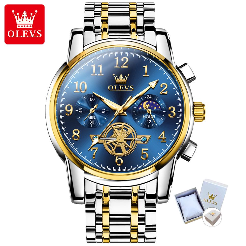 OLEVS Новые лучшие мужские часы Водонепроницаемые кварцевые, Мужские часы Мужские часы Бизнес-месяц Таблица временных кодов исправлений