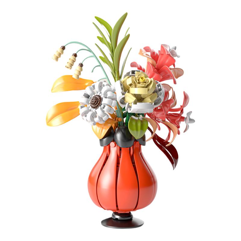 Building Block Flower Bouquet - Decorative Simulated Floral Gift for Girls