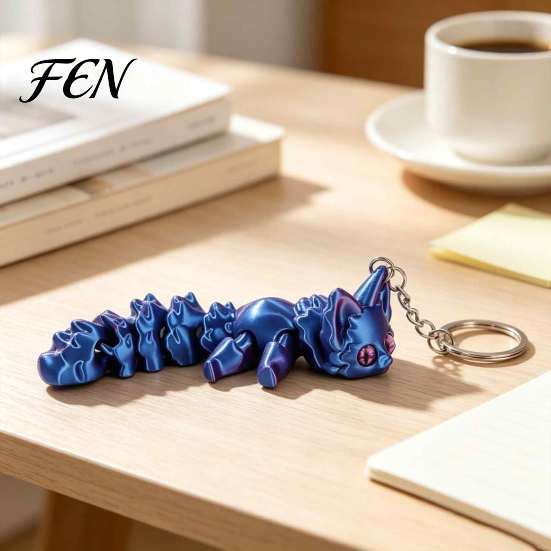 Articulated Animal Pendant 3D Printed Fox Keychain, Flexible Joint with Metal Creative Keychain for Men Women Key Ring, Desk Figurine Toy, Bag