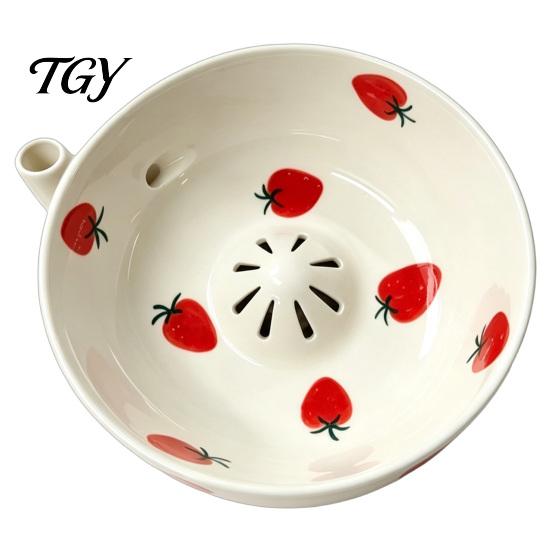 Кухонная столешница Фруктовница Миска для мытья ягод, Поднятый центр Дренажное отверстие Промывка Элегантная миска для столешницы Самовращающийся керамический дуршлаг для подачи
