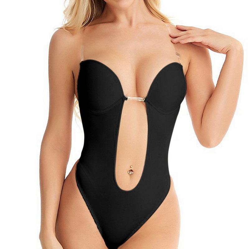 Боди Корректирующее белье Глубокий v-образный вырез Body Shaper с открытой спиной U-образный вырез-стринги Корректирующее белье Тренер для талии Женский прозрачный ремешок с мягкой подкладкой Корсет пуш-ап
