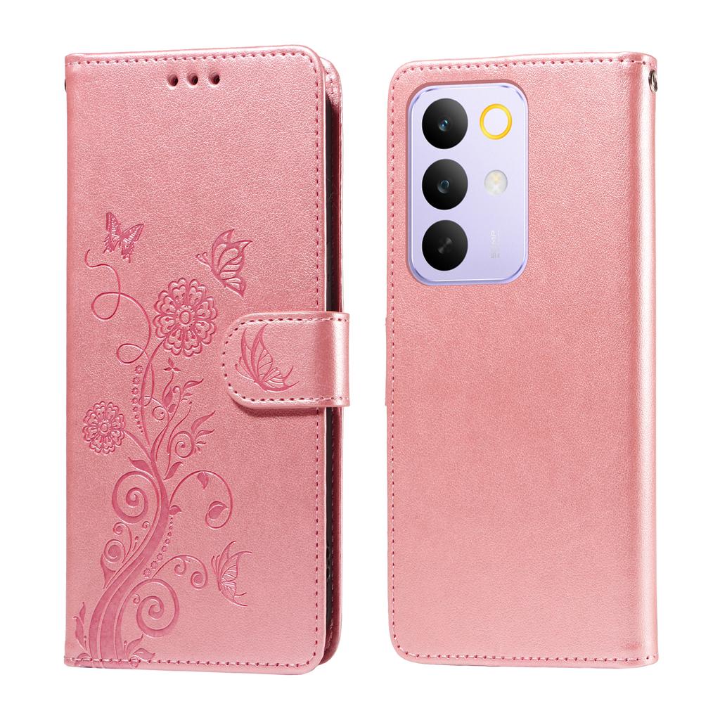 Для Realme C85 Pro 4G Кожаный чехол-книжка с принтом бабочек и цветов, с подставкой