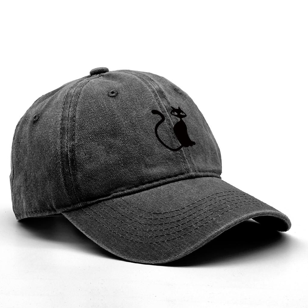 Casual Snapback Caps Cute Black Cat Hat For Man Adjustable Buckle Distressed Adjustable Sun Hat Perfect For Camping