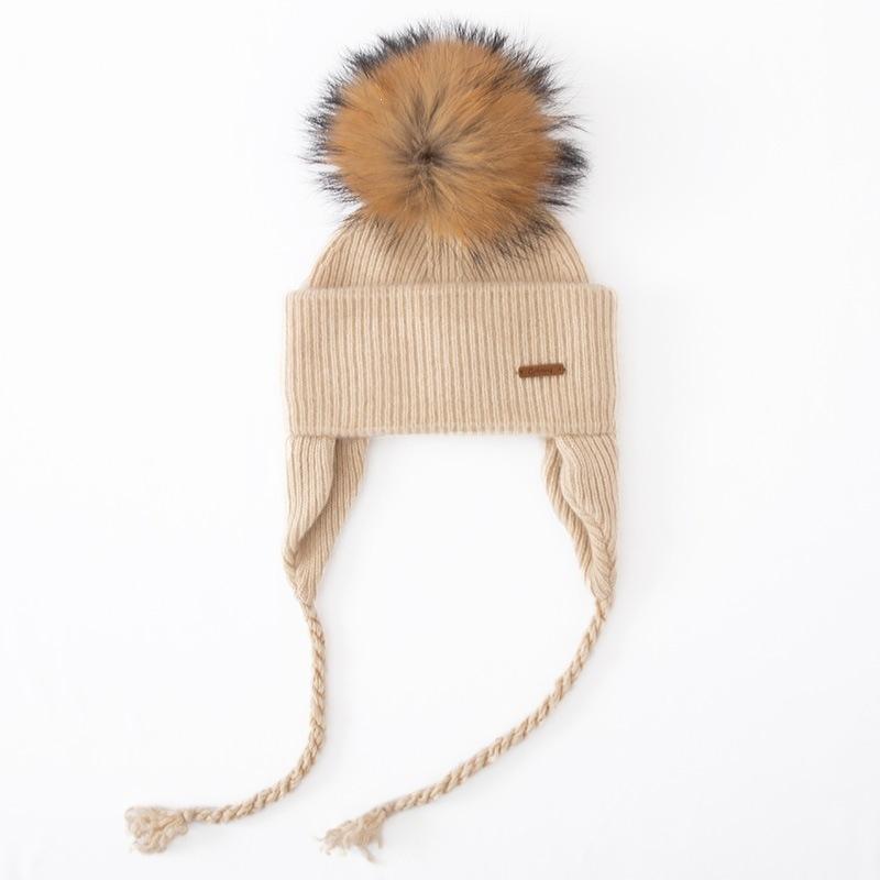 Heavy Thickened% Pure Cashmere Hat Men's and Women's Autumn and Winter Warm Ear Protector Knitted Hat Hairball Hat Cold Hat
