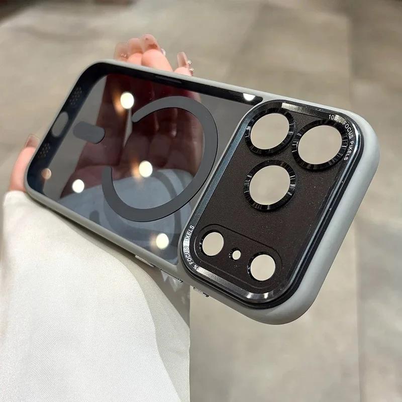 Прозрачный Магнитный Чехол для Телефона для iPhone 17 Air 16 15 14 13 12 11 Pro Max Plus Металлическая Защита Объектива Ударопрочный Жесткий Чехол