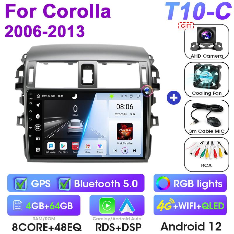 Android 12 Автомобильное радио для Toyota Corolla E140/150 2006 - 2013 GPS Carplay Auto 2 Din Stereo интеллектуальные системы Smart Autoradio
