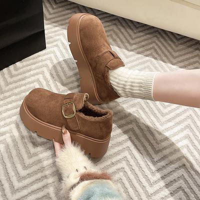 Женские мягкие эластичные утолщенные подошвы увеличивающие рост зимние меховые теплые холодные утепленные снегоходы нескользящие износостойкие повседневные спортивные короткие хлопковые ботинки
