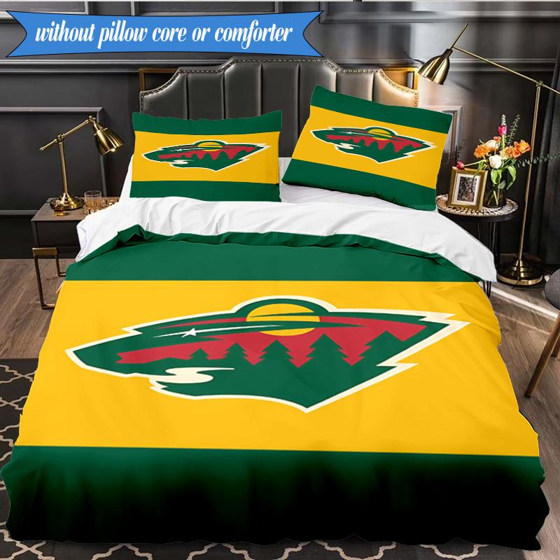 3PCS Minnesota Hockey Team Bedding Set,Including 1pc Duvet Cover And 2pcs Pillowcases Perfect for Bedroom, Dormitory, Fan Christmas gift