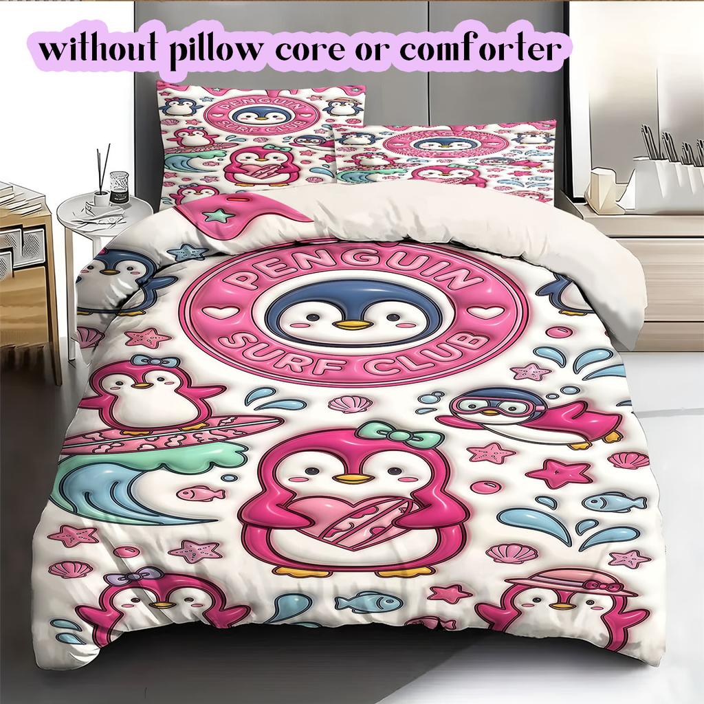 Cute animals surfing Pattern Bedding,Quilt Set Quilt Cover Pillowcase Home Birthday Gift (1*duvet cover+2*pillowcase,without core)