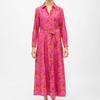 Long Brown Shirt Dress with Pink Flowers with Roman Belt Woman