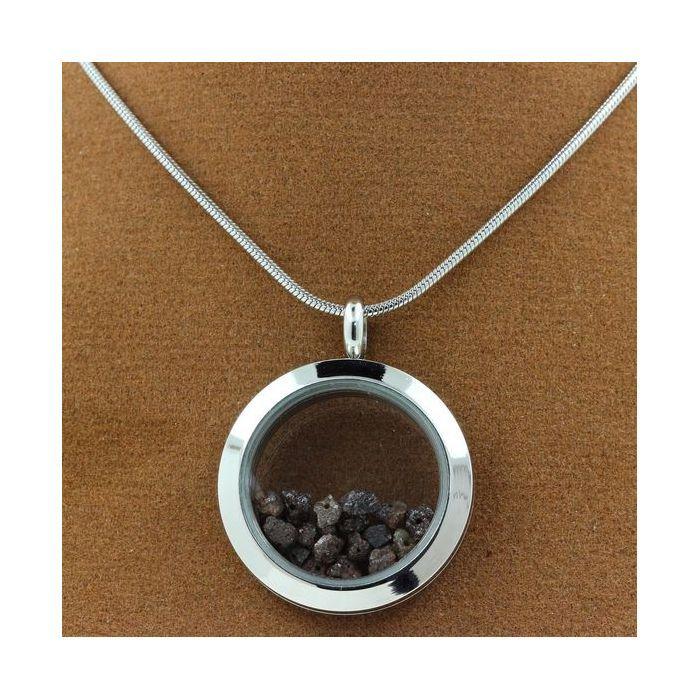 Pierres et Minéraux. Collier Diamant marron brut. Modèle Médaillon 30 mm. Couleur Argent.