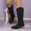 Women Embroidery Knight Boots Women Retro Square Toe PU Leather Knee High Boots Female Spring and Autumn Western Cowboy Botas Mujer