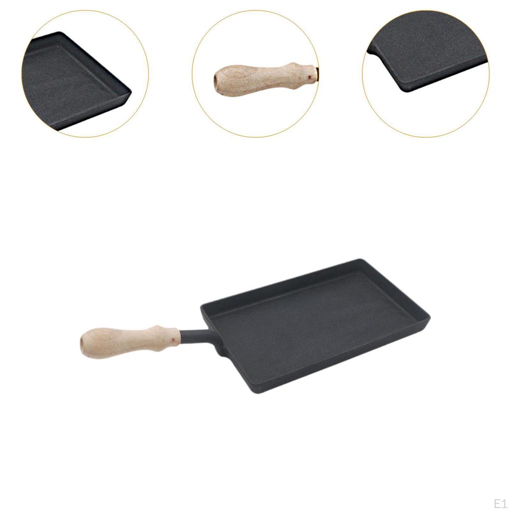 Cast Iron Griddle Steak Pan with Long Handle Portable Nonstick Grilling Skillet for