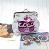 Women Vintage Leather Floral Owl Printing Coin Purse Wallets Travel Compact Cute Small Change Pouch Double Clasp Closure Purse