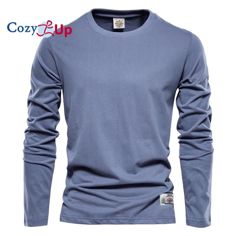 New Cozy Up Mens Longsleeved Solid Color Tshirt Sports Outer Wear Round Neck Cotton Bottoming Shirt
