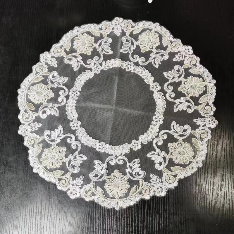European Round Embroidery Lace Table Mat Living Room Bedroom Study Nightstand Cover Cloth Coaster Fruit Tray Kitchen Decoration